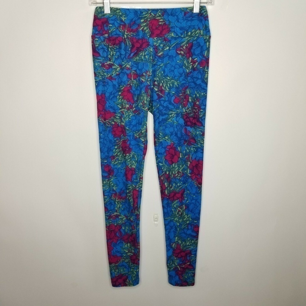 LuLaRoe Leggings OS One Size. Blue Fuchsia Flower